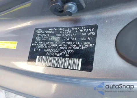 2015 Hyundai Veloster z USA, uszkodzony, nr VIN KMHTC6AD4FU237905